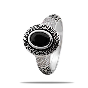 Silver Shine 92.5 Sterling Silver Black Stone Silver Ring for Women & Girls